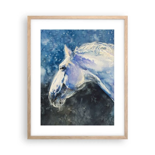 Póster en marco roble claro - Retrato en un resplandor azul - 40x50 cm