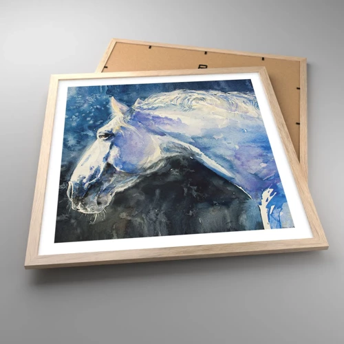 Póster en marco roble claro - Retrato en un resplandor azul - 50x50 cm
