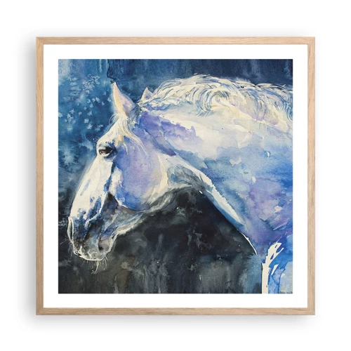 Póster en marco roble claro - Retrato en un resplandor azul - 60x60 cm