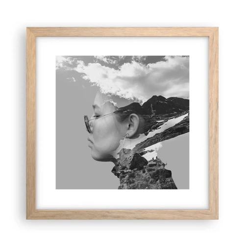 Póster en marco roble claro - Retrato sobre montañas y nubes - 30x30 cm