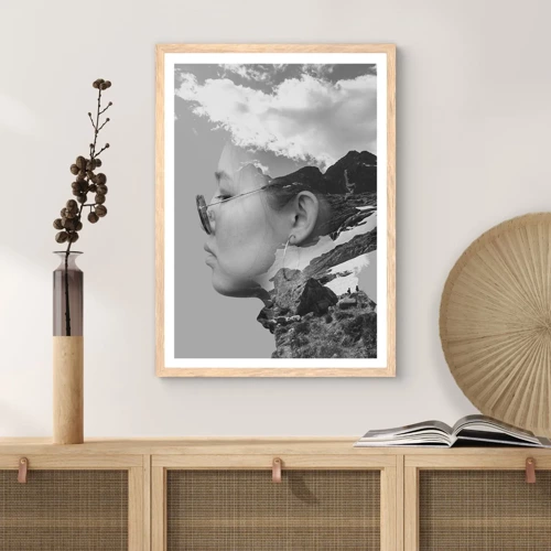 Póster en marco roble claro - Retrato sobre montañas y nubes - 61x91 cm