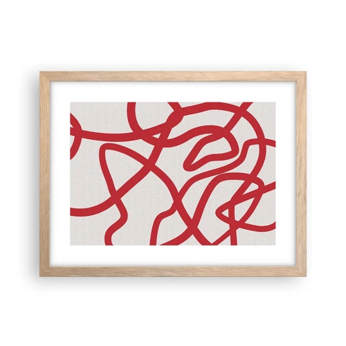Póster en marco roble claro - Rojo sobre blanco - 40x30 cm