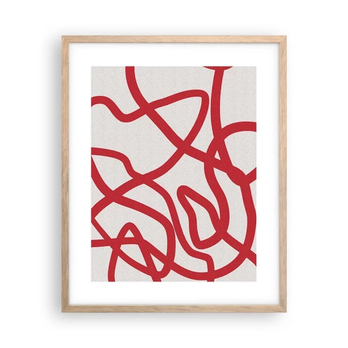 Póster en marco roble claro - Rojo sobre blanco - 40x50 cm