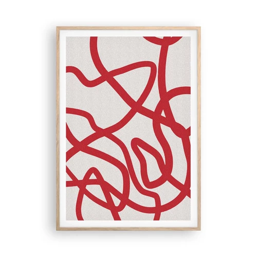 Póster en marco roble claro - Rojo sobre blanco - 70x100 cm