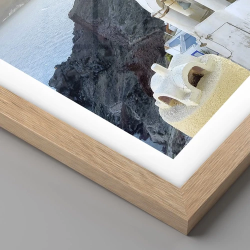 Póster en marco roble claro - Santorini - el abrazo a las rocas - 50x50 cm