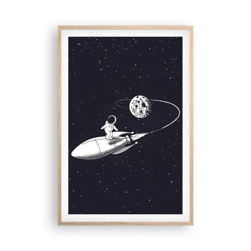 Póster en marco roble claro - Surfista espacial - 61x91 cm