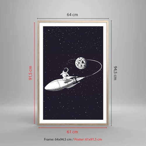 Póster en marco roble claro - Surfista espacial - 61x91 cm