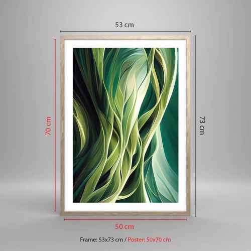 Póster en marco roble claro - Un juego abstracto de color verde - 50x70 cm