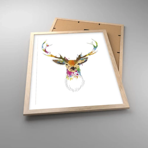 Póster en marco roble claro - Un suave ciervo bañado en color - 40x50 cm