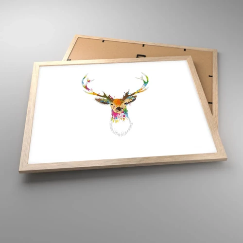 Póster en marco roble claro - Un suave ciervo bañado en color - 50x40 cm