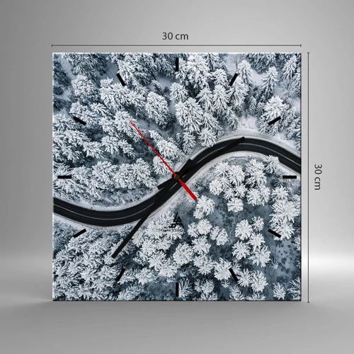 Reloj de pared - Reloj de vidrio - A través de un bosque invernal - 30x30 cm