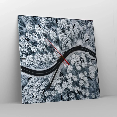 Reloj de pared - Reloj de vidrio - A través de un bosque invernal - 30x30 cm