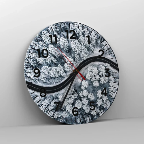 Reloj de pared - Reloj de vidrio - A través de un bosque invernal - 40x40 cm