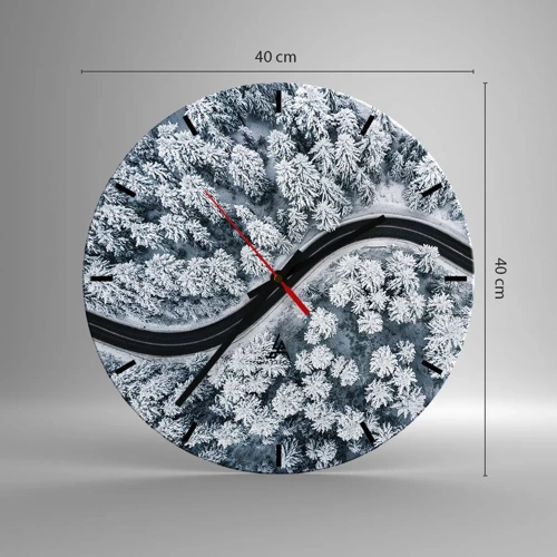 Reloj de pared - Reloj de vidrio - A través de un bosque invernal - 40x40 cm