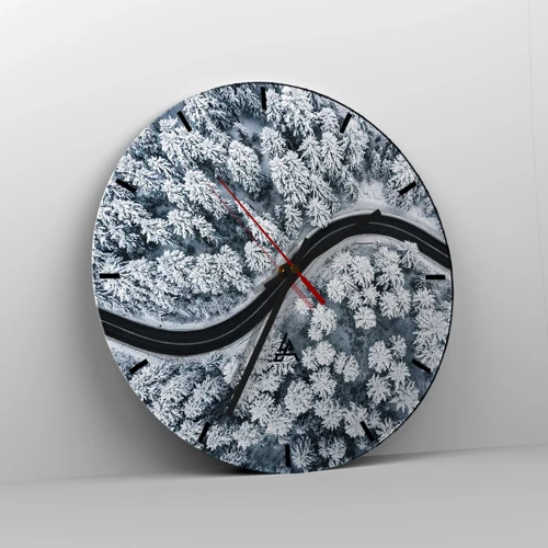 Reloj de pared - Reloj de vidrio - A través de un bosque invernal - 40x40 cm