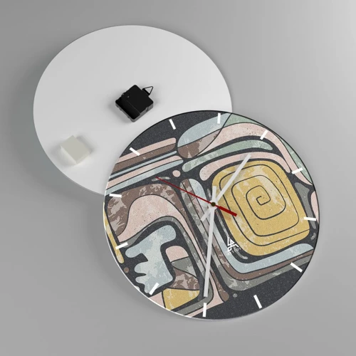 Reloj de pared - Reloj de vidrio - Abstracción con espíritu precolombino - 40x40 cm