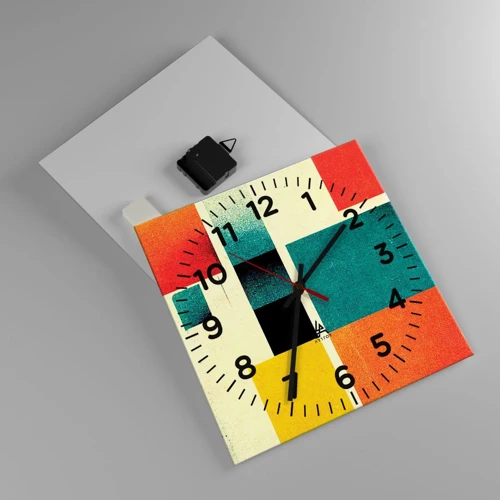 Reloj de pared - Reloj de vidrio - Abstracción geométrica - buena energía - 30x30 cm