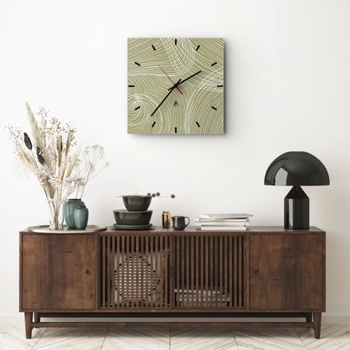 Reloj de pared - Reloj de vidrio - Abstracción intrincada en blanco - 40x40 cm