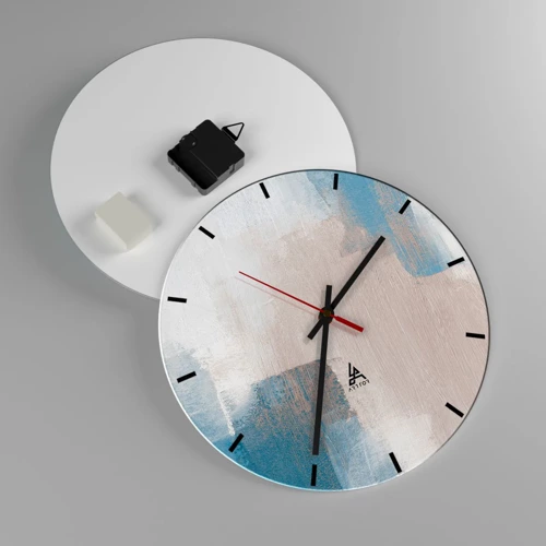 Reloj de pared - Reloj de vidrio - Abstracción rosa tras un velo azul - 30x30 cm