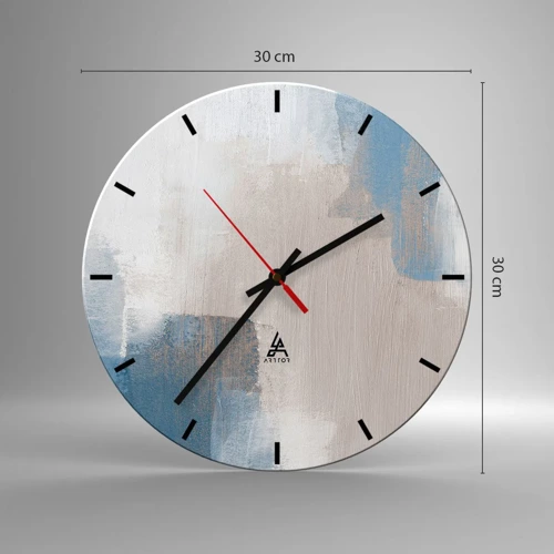 Reloj de pared - Reloj de vidrio - Abstracción rosa tras un velo azul - 30x30 cm