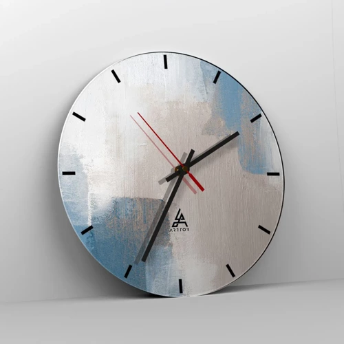 Reloj de pared - Reloj de vidrio - Abstracción rosa tras un velo azul - 30x30 cm