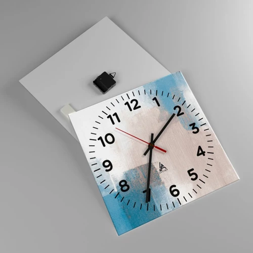 Reloj de pared - Reloj de vidrio - Abstracción rosa tras un velo azul - 40x40 cm