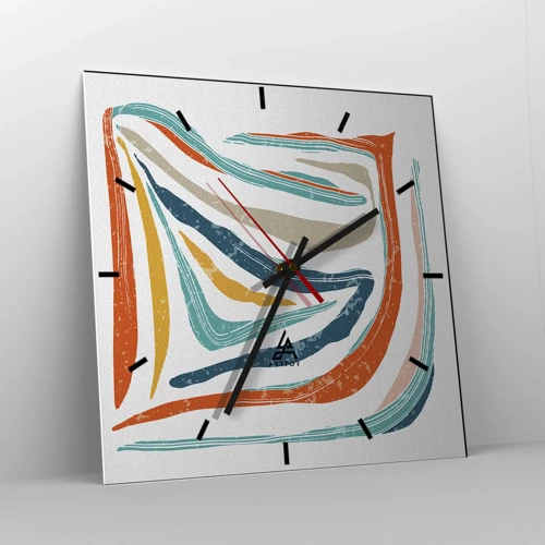 Reloj de pared - Reloj de vidrio - Abstracción sonriente y amistosa - 40x40 cm