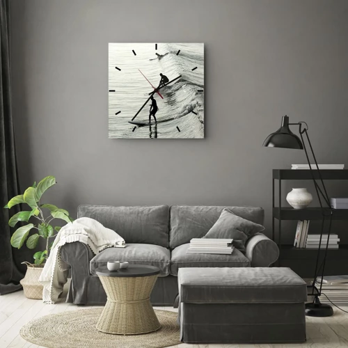 Reloj de pared - Reloj de vidrio - Al encuentro de la ola - 30x30 cm