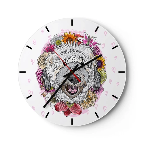 Reloj de pared - Reloj de vidrio - Alegría de cachorro - 30x30 cm