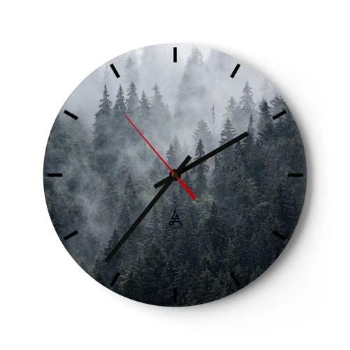 Reloj de pared - Reloj de vidrio - Amanecer en el bosque - 30x30 cm
