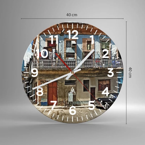 Reloj de pared - Reloj de vidrio - Ambiente hawaiano - 40x40 cm