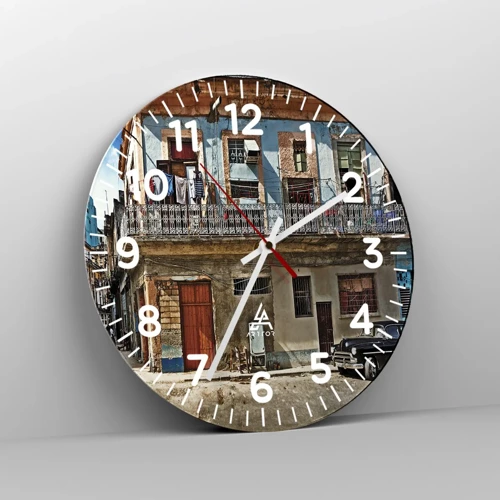 Reloj de pared - Reloj de vidrio - Ambiente hawaiano - 40x40 cm