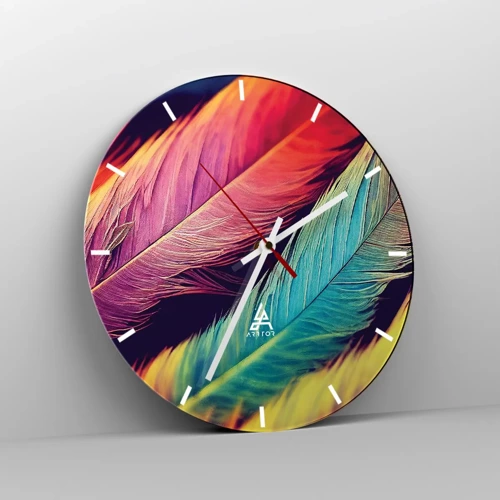 Reloj de pared - Reloj de vidrio - Arco iris plumoso - 30x30 cm