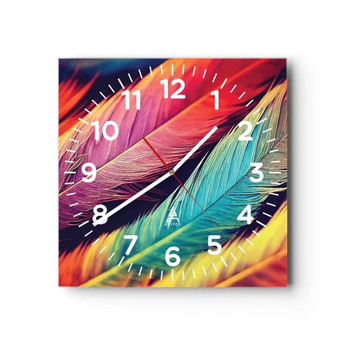 Reloj de pared - Reloj de vidrio - Arco iris plumoso - 30x30 cm