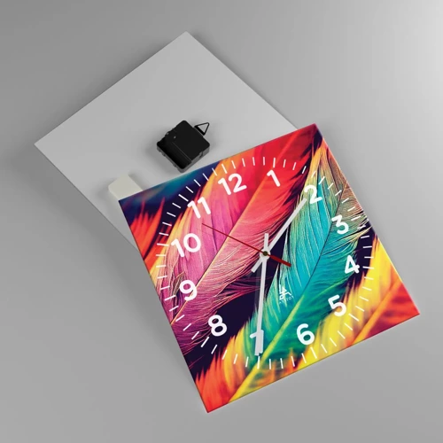 Reloj de pared - Reloj de vidrio - Arco iris plumoso - 30x30 cm