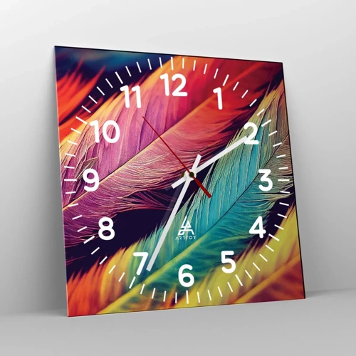 Reloj de pared - Reloj de vidrio - Arco iris plumoso - 40x40 cm