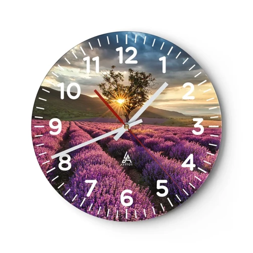 Reloj de pared - Reloj de vidrio - Aroma en lila - 40x40 cm