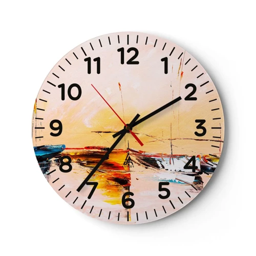 Reloj de pared - Reloj de vidrio - Atardecer en el puerto deportivo - 30x30 cm