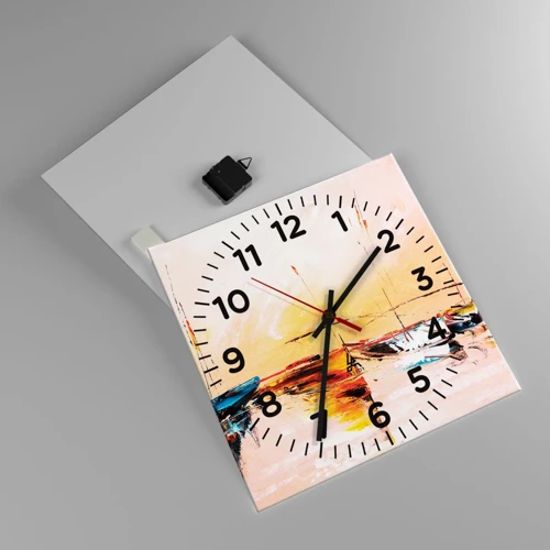 Reloj de pared - Reloj de vidrio - Atardecer en el puerto deportivo - 40x40 cm