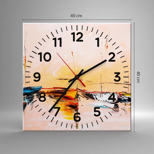 Reloj de pared - Reloj de vidrio - Atardecer en el puerto deportivo - 40x40 cm