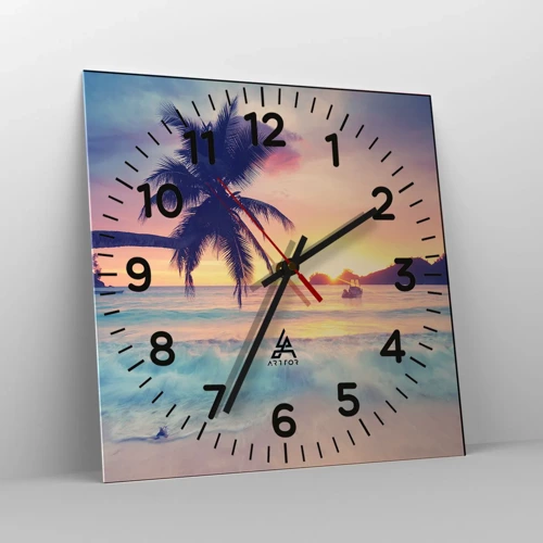 Reloj de pared - Reloj de vidrio - Atardecer en la bahía - 40x40 cm