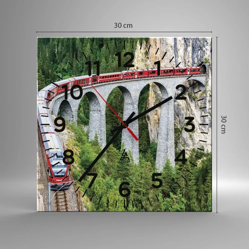 Reloj de pared - Reloj de vidrio - Atravesando las montañas - 30x30 cm