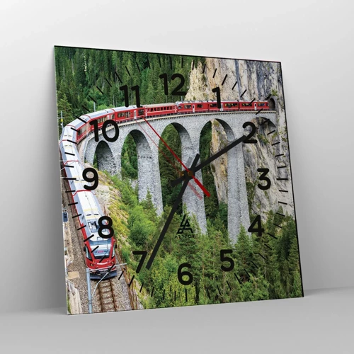 Reloj de pared - Reloj de vidrio - Atravesando las montañas - 30x30 cm