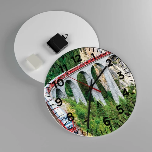 Reloj de pared - Reloj de vidrio - Atravesando las montañas - 30x30 cm