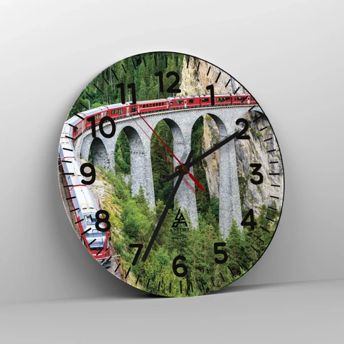 Reloj de pared - Reloj de vidrio - Atravesando las montañas - 30x30 cm