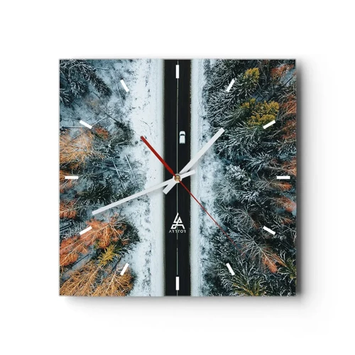 Reloj de pared - Reloj de vidrio - Atravesar el bosque en invierno - 30x30 cm