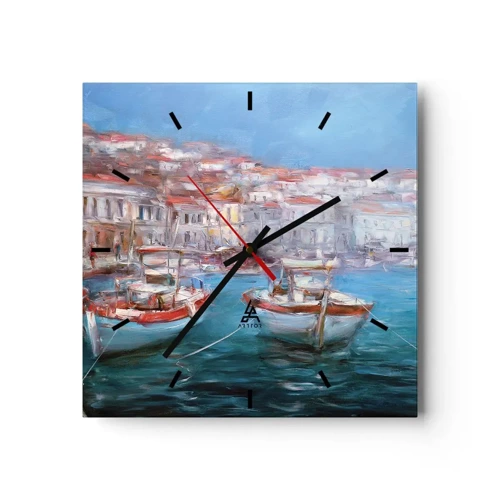 Reloj de pared - Reloj de vidrio - Bahía italiana - 40x40 cm