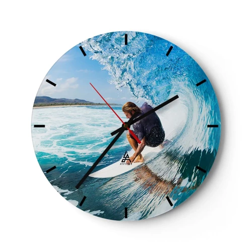 Reloj de pared - Reloj de vidrio - Bailando con las olas - 30x30 cm