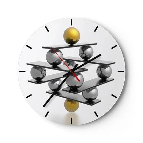 Reloj de pared - Reloj de vidrio - Balance de oro y plata - 30x30 cm