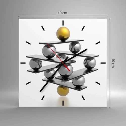 Reloj de pared - Reloj de vidrio - Balance de oro y plata - 40x40 cm